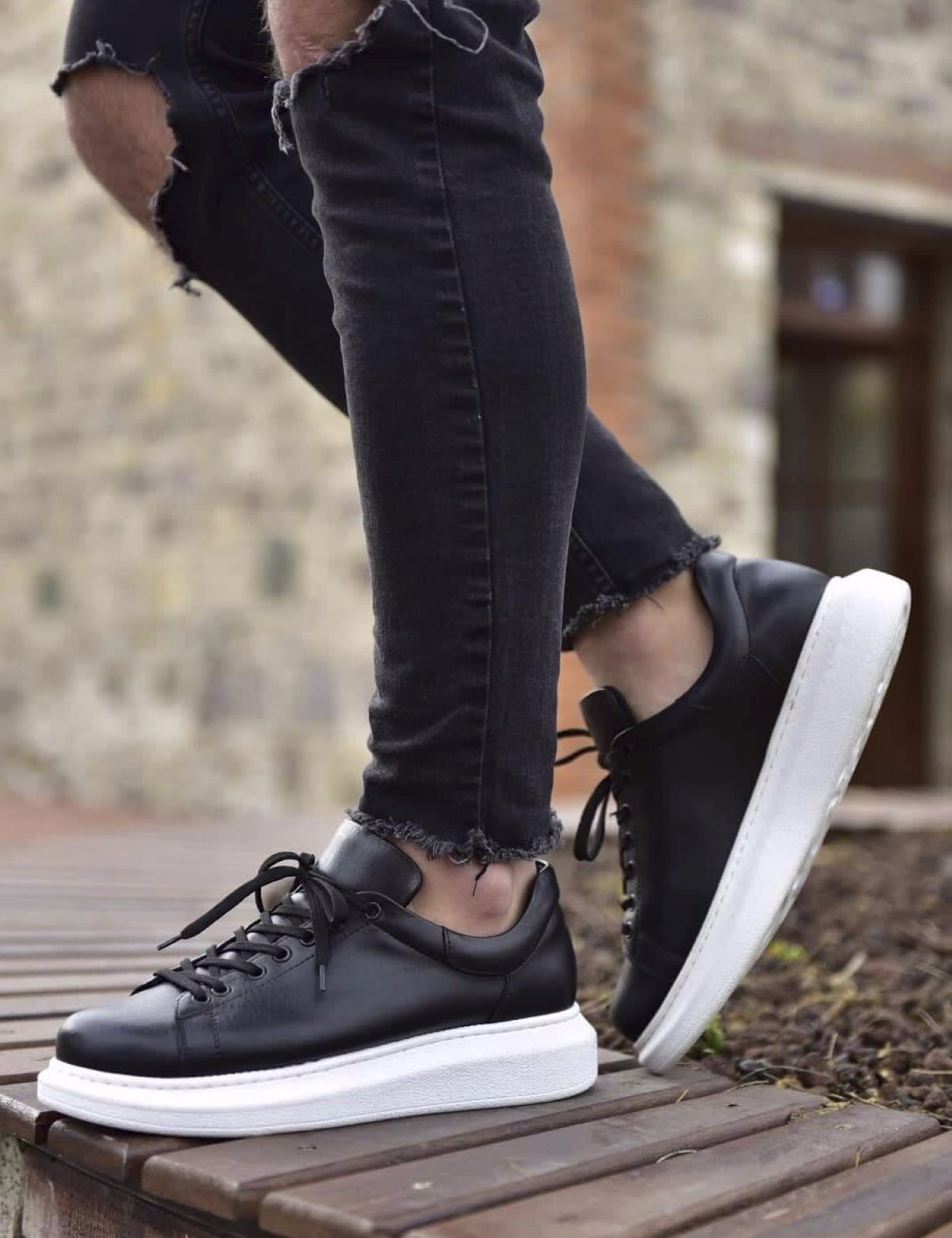 Ανδρικά ασπρόμαυρα δίσολα Sneakers λαστιχένια σόλα CH25700 φωτογραφία